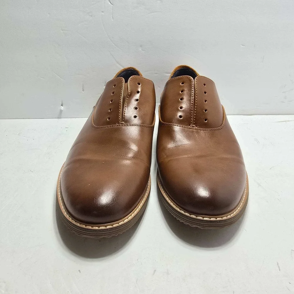 Steve Madden Mens P-Ollie Cognac Brown Plain Toe Oxford Dress Shoes Size 9